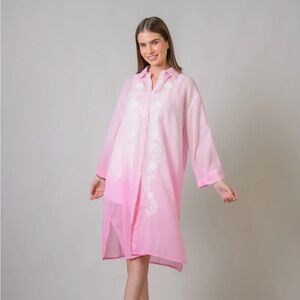 Women's Pink Embroidered Button-Down Tunic Shirt